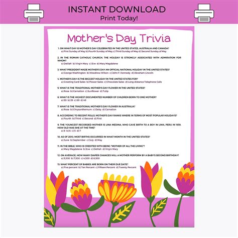 Famous Mothers Trivia Questions And Answers Printable